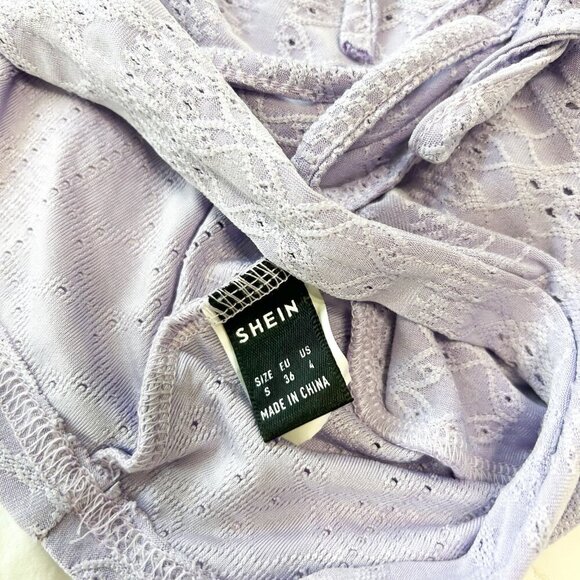 NWOT Shein Lavender Purple Eyelet Lace Tie Front Cami Crop Top Size Small - Picture 7 of 9